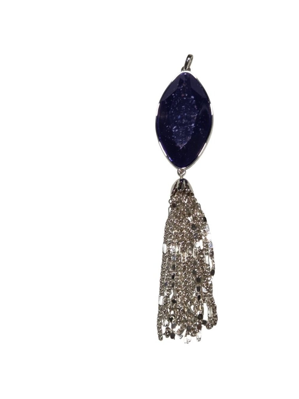 Silver Chain Tassel Pendant Blue Speckled Stone Accent Fashion Jewelry Women